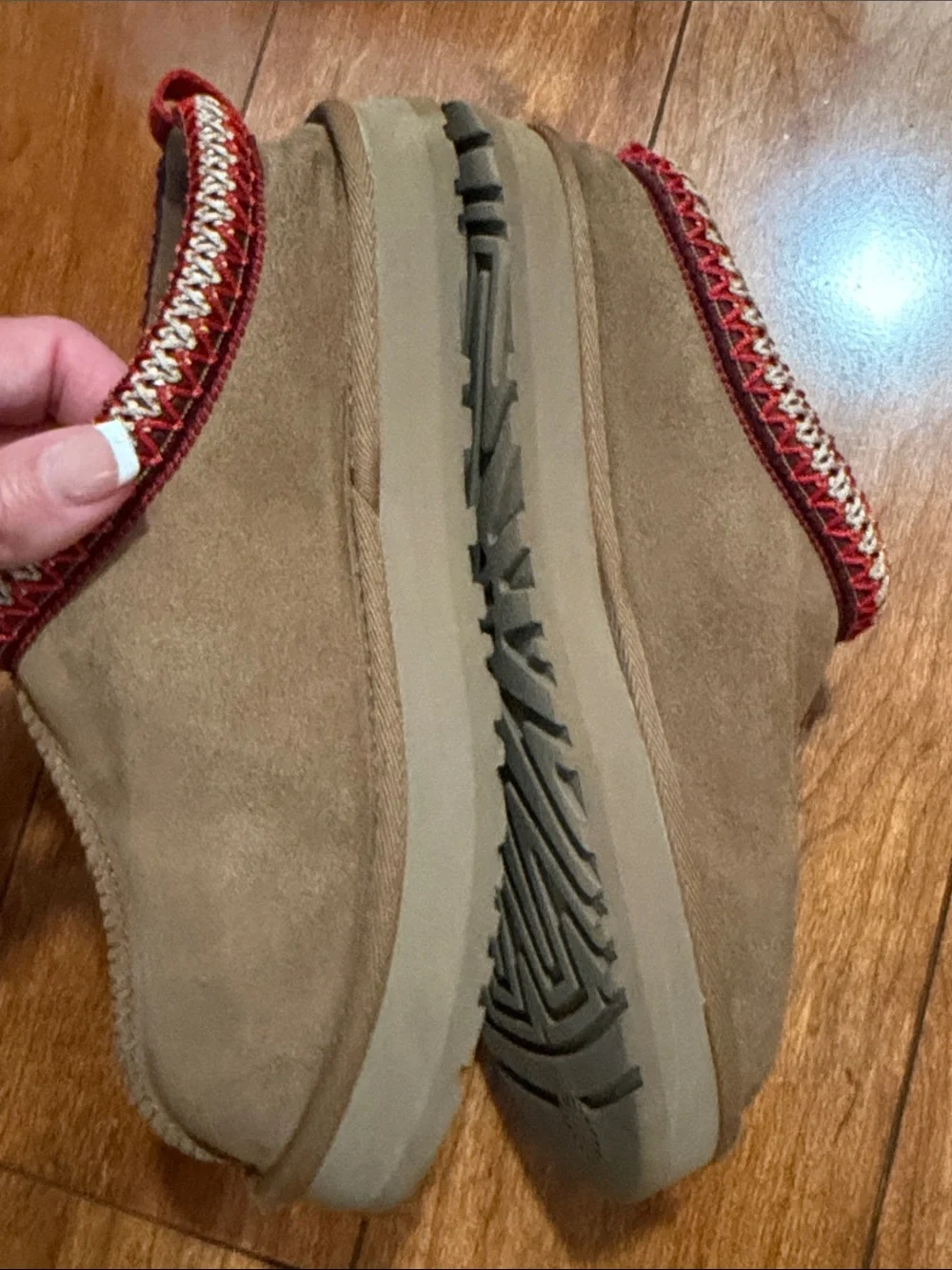 UGG Kids Chestnut Suede Slip-On Clog with Red Trim
